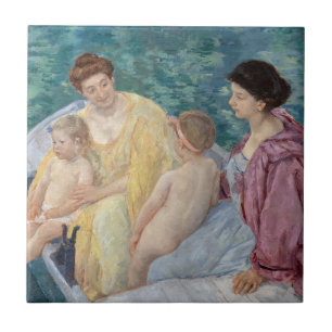Mary Cassatt - Zwei Mütter mit Kindern in einem Bo Fliese