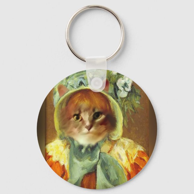 Mary Cassatts Katze in Bonnet Schlüsselanhänger (Vorderseite)