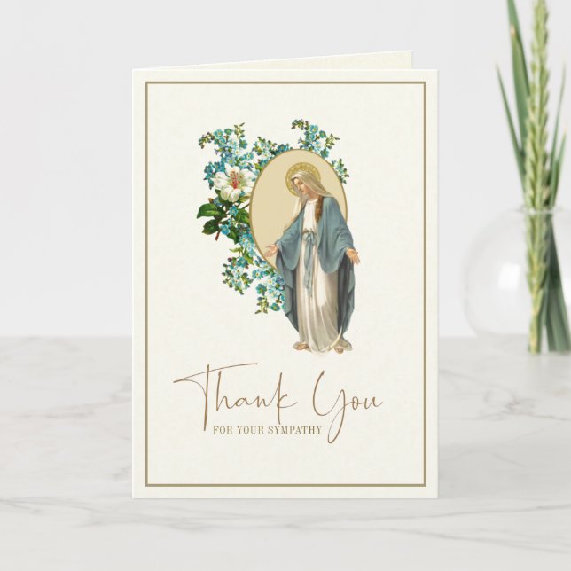 Mary Floral katholische Beerdigung Beileid Dankeskarte (Vorderseite)