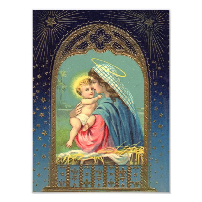 Mary hält das Baby Jesus Foto drucken (Vorne)