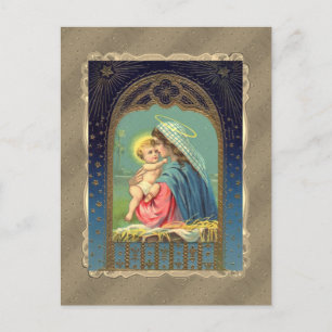 Mary hält den Jungen Jesus. Postkarte