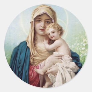 Mary hält Jesus Runder Aufkleber