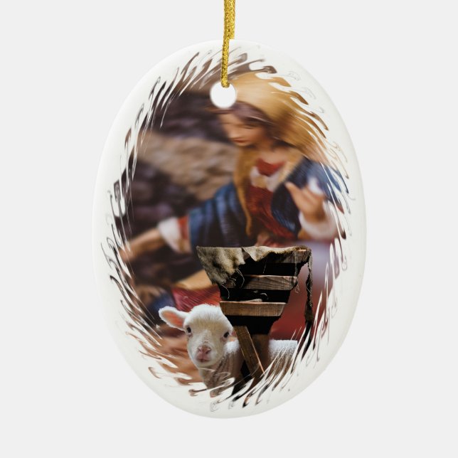 Mary hatte ein kleines Lamm - Weihnachtsverzierung Keramik Ornament (Vorne)