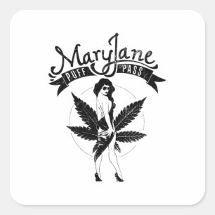 Mary Jane Puff Pass Frau Kunstwerk Schwarz Quadratischer Aufkleber