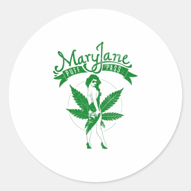 Mary Jane Puff Pass Woman Artwork green Runder Aufkleber (Vorderseite)