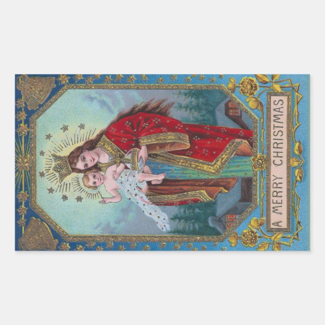 Mary, Jesus and Globus Cruciger Weihnachten Rechteckiger Aufkleber (Vorderseite)