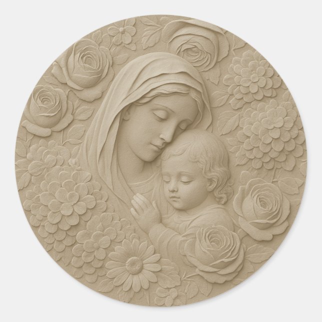 Mary Jesus Floral Religious Katholic Runder Aufkleber (Vorderseite)
