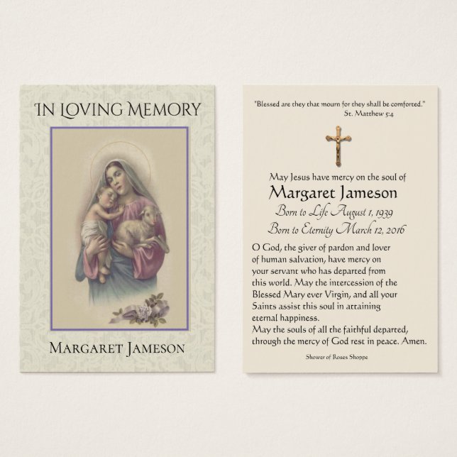 Mary Jesus Lamb Beerdigung Gedenkkarte - (Vorne & Hinten)