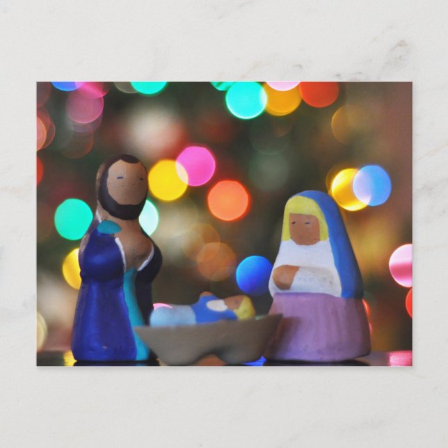 Mary, Joseph & Baby Jesus, Krippe, buk, Lichter Postkarte (Vorderseite)