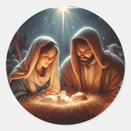 Mary Joseph und baby Jesus Runder Aufkleber