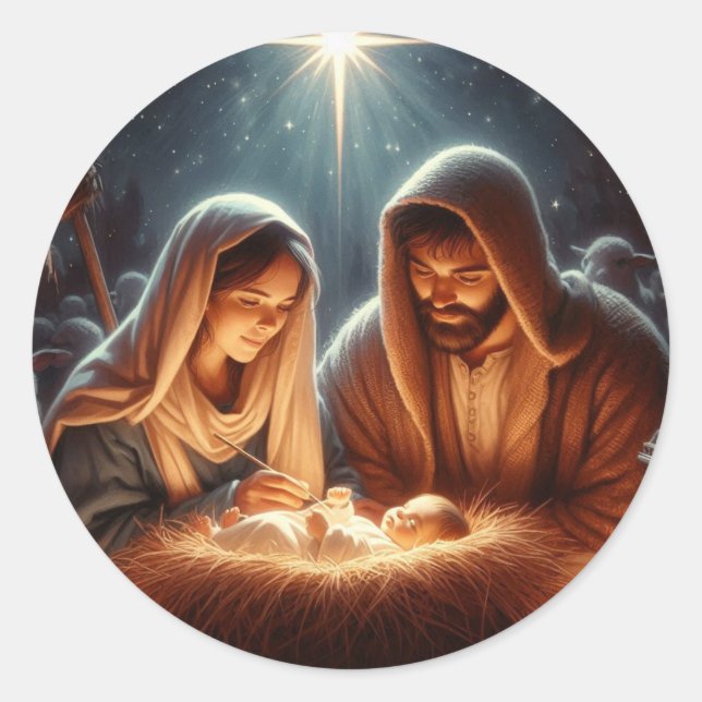 Mary Joseph und baby Jesus Runder Aufkleber (Vorderseite)