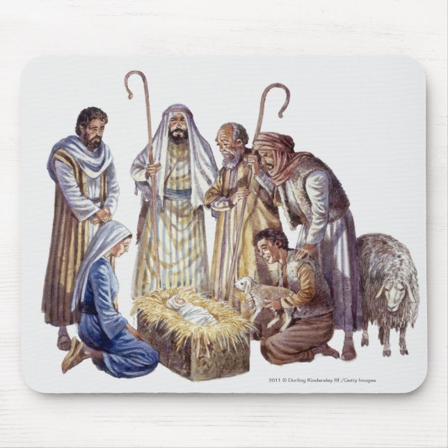 Mary, Joseph und Schäfer, die Baby Jesus umgeben Mousepad (Vorne)