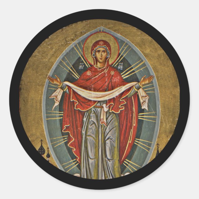 Mary Protector Theotokos Runder Aufkleber (Vorderseite)