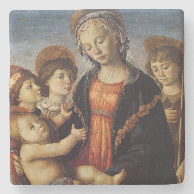 Mary und Baby Jesus mit Engel Weihnachten Steinuntersetzer (Vorderseite)