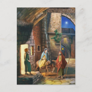 Mary und Joseph mit einem Esel am Heiligen Abend Feiertagspostkarte