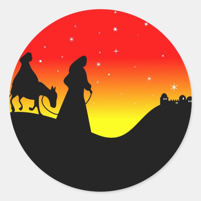 Mary und Joseph Runder Aufkleber (Vorderseite)