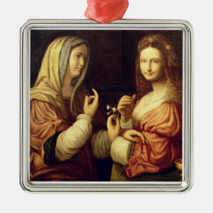 Mary und Martha (Öl auf Platte) Silbernes Ornament