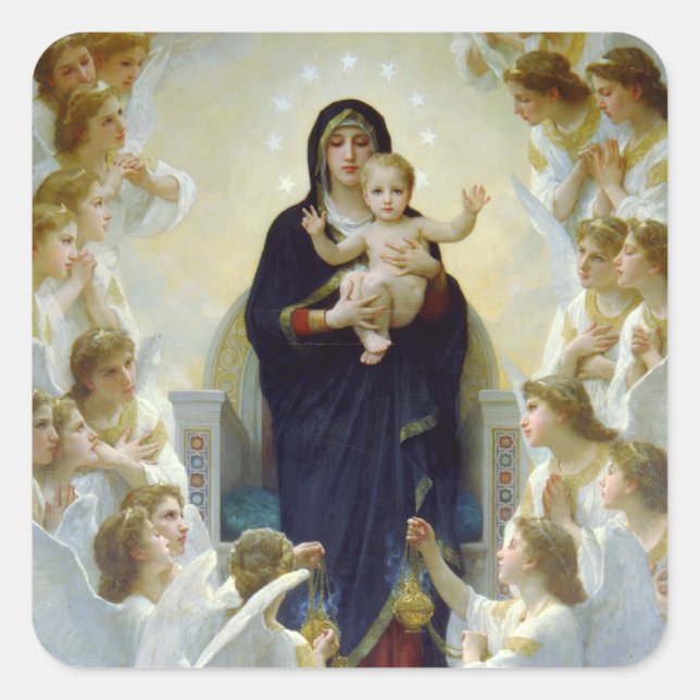 Mary with Angels - Regina Angelorum Quadratischer Aufkleber (Vorderseite)