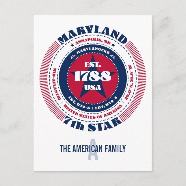 Maryland, Annapolis, MD, Patriotic, Monogram Postkarte (Vorderseite)