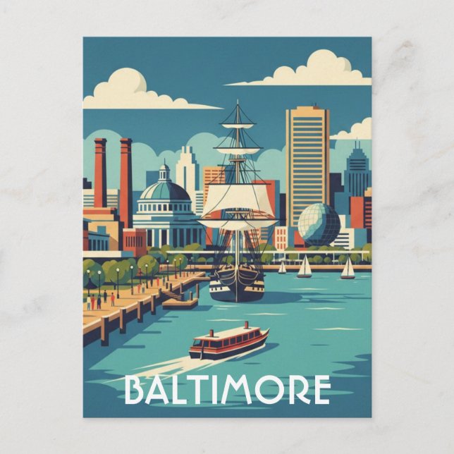 Maryland Baltimore Inner Harbor Travel Postkarte (Vorderseite)