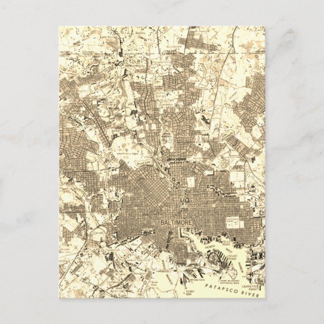 Maryland Baltimore Vintag Map Postkarte (Vorderseite)