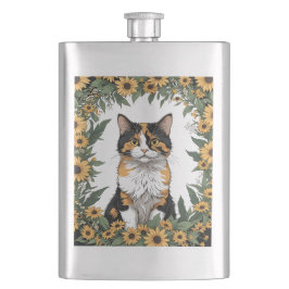 Maryland Calico Cat And Black Eyed Susan Flowers 4 Flachmann