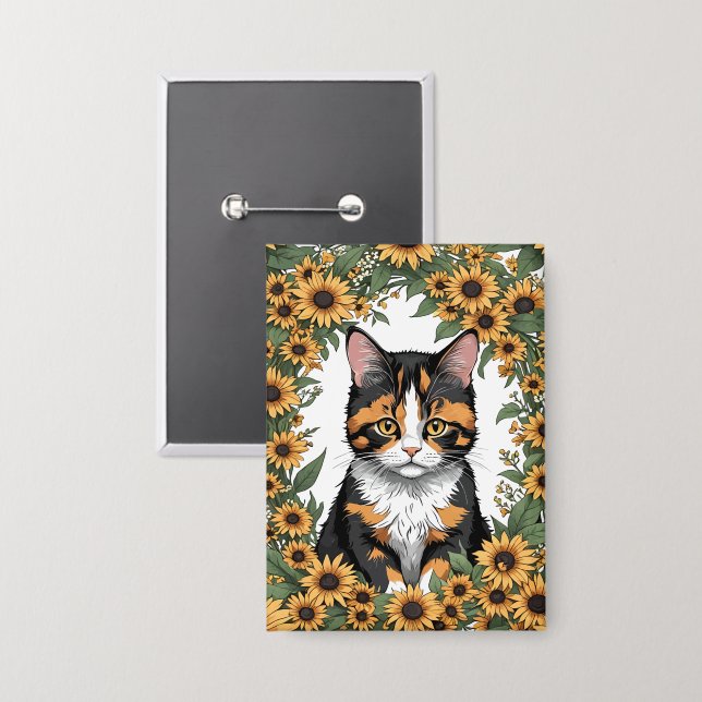 Maryland Calico Cat And Black Eyed Susan Flowers Button (Vorderseite/Rückseite)