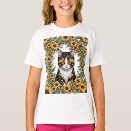 Maryland Calico Cat And Black Eyed Susan Flowers T-Shirt