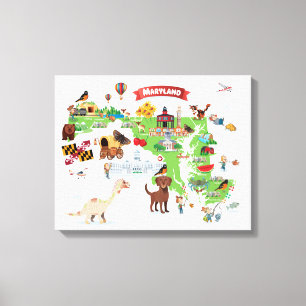 Maryland-Cartoon-Karte Leinwanddruck