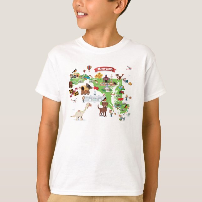 Maryland-Cartoon-Karte T-Shirt (Vorderseite)