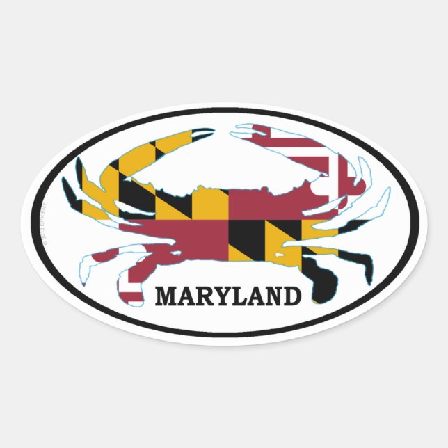 Maryland Crab Flag Oval Decal (Satz 4) Ovaler Aufkleber (Vorderseite)
