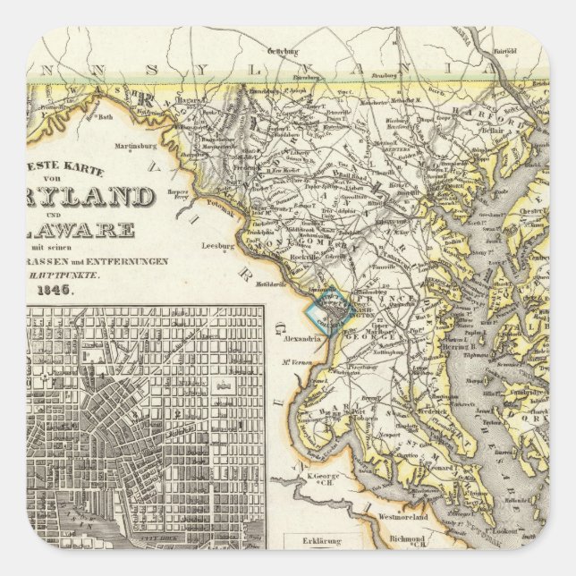 Maryland, Delaware Quadratischer Aufkleber (Vorderseite)
