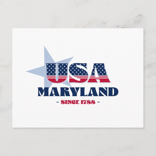 Maryland en carte postale rouge, blanche et bleue (Devant)