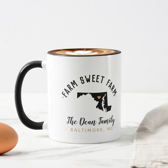 Maryland Farm Sweet Farm Famille Monogramme Mug (Créateur téléchargé)