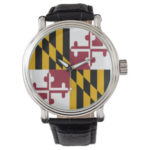 Maryland-Flaggen-Uhrw/Leather Wristband Armbanduhr