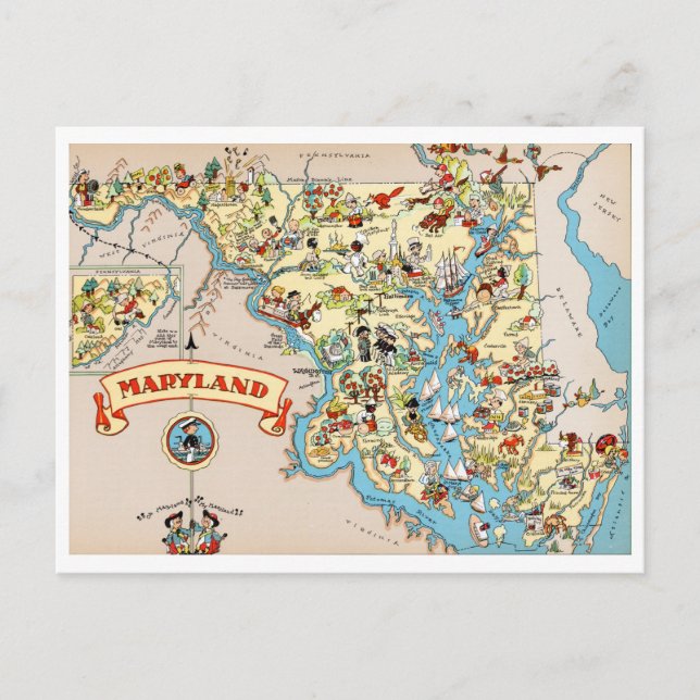 Maryland Funny Vintag Map Postkarte (Vorderseite)