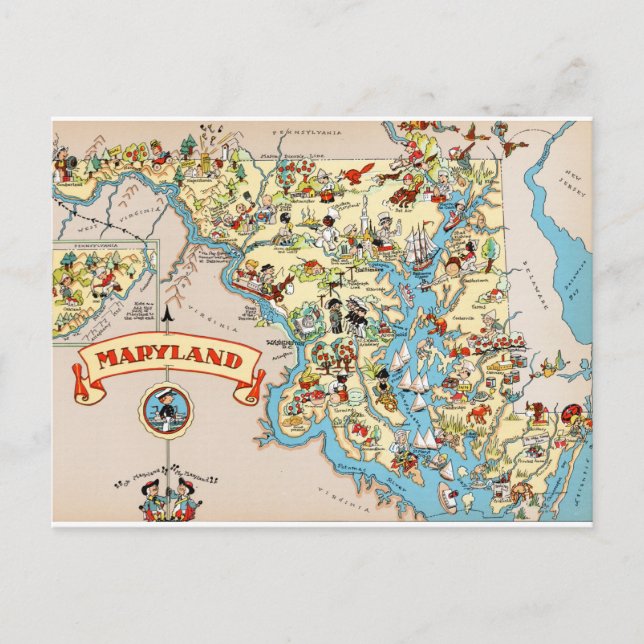 Maryland Funny Vintag Map Postkarte (Vorderseite)