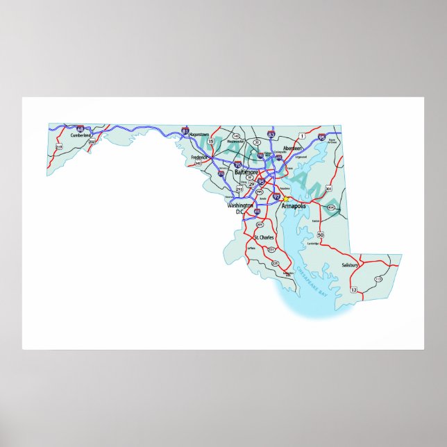 Maryland Interstate Map Print Poster (Vorne)