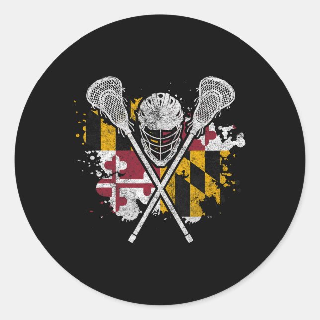Maryland Lacrosse Lover T-Shirt Maryland Flag Fami Runder Aufkleber (Vorderseite)