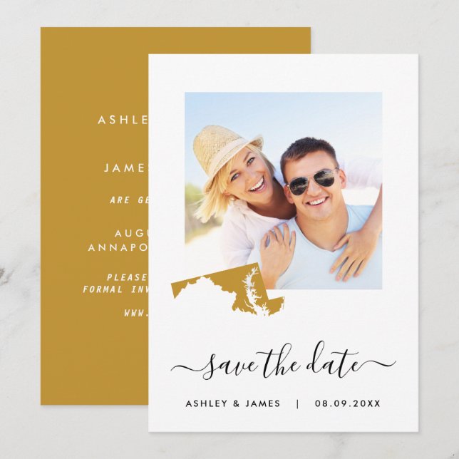 Maryland Map Foto Wedding Save the Date Card (Vorne/Hinten)