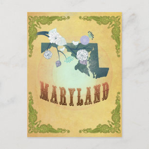 Maryland Map mit schönen Vögeln Postkarte
