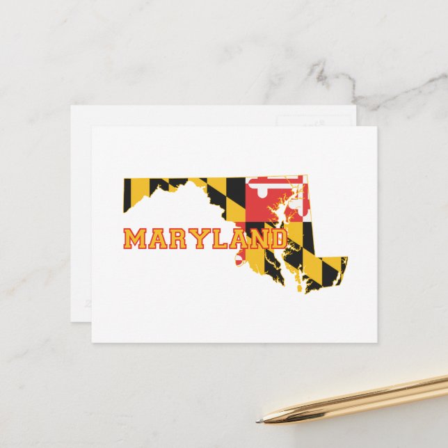 Maryland Map Shaped State Flag Name Marylander Postkarte (Vorderseite/Rückseite Beispiel)