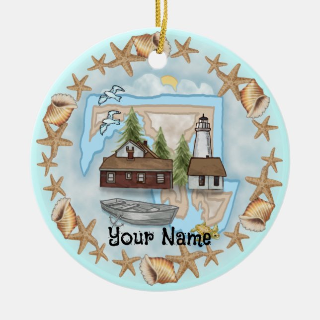 Maryland Muscheln Leuchtturm Keramik Ornament (Vorne)
