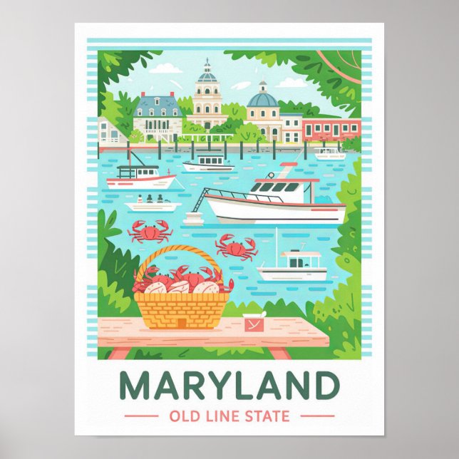 Maryland Old Line Staat USA Summer Travel Poster (Vorne)