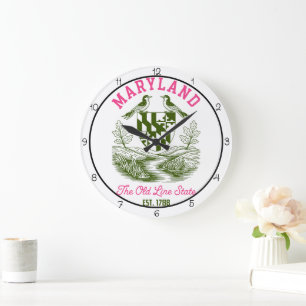 Maryland Old Line State Vögel  Große Wanduhr