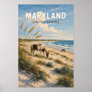 Maryland Pferd Illustration Reise Kunst Vintage Poster