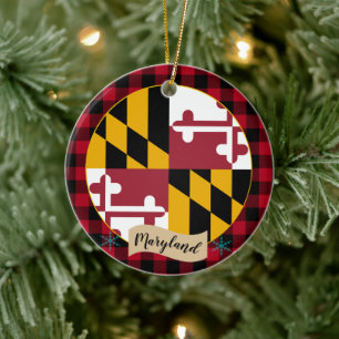 Maryland, Red Buffalo kariert & Maryland Flag Keramik Ornament