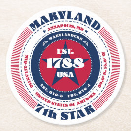 Maryland Red White Blue Typografie Runder Pappuntersetzer