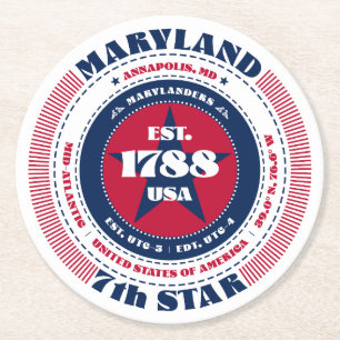 Maryland Red White Blue Typografie Runder Pappuntersetzer