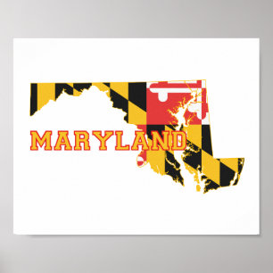 Maryland-Staat Flagge und Karte Poster